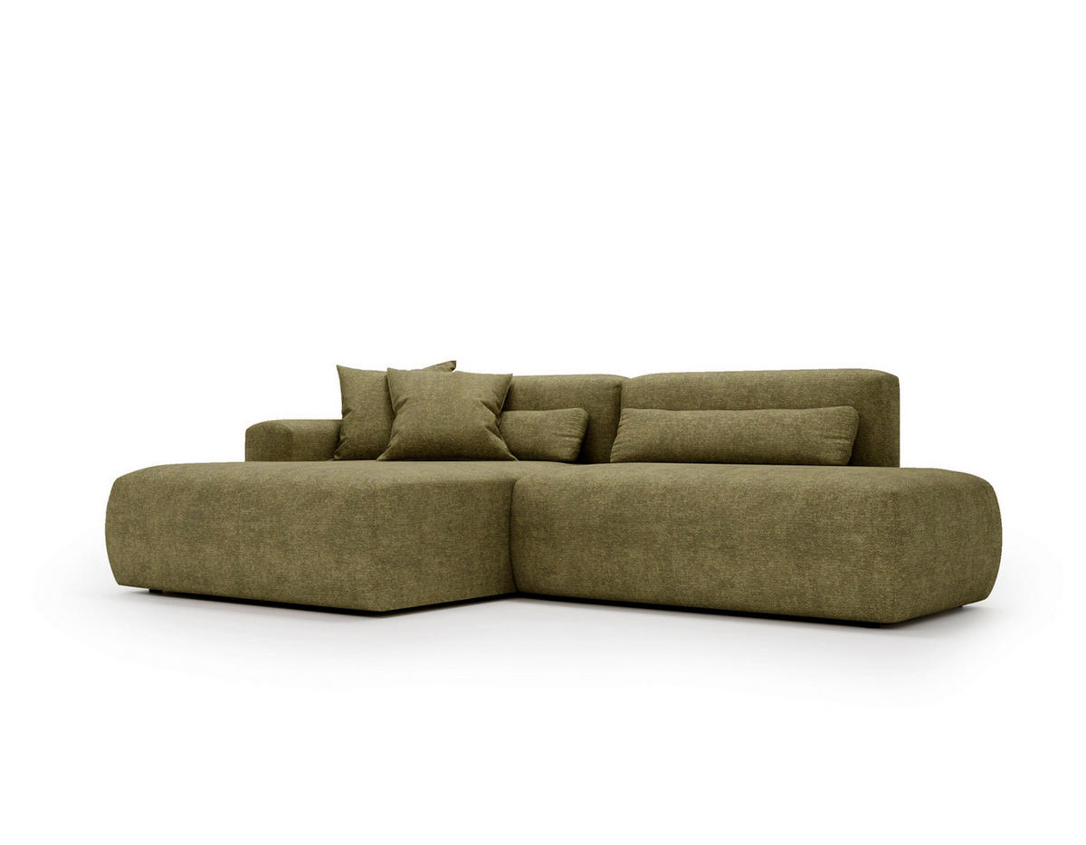 ECKSOFA REVE in Chenille Grün  160/284 cm  - Schwarz/Grün, Design, Kunststoff/Textil (160/284cm) - Livetastic