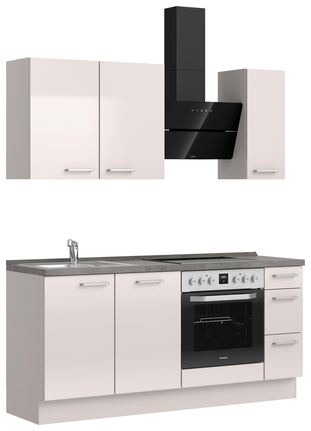 KÜCHENBLOCK Flash 180 cm  in Schieferfarben, Hellgrau  - Schieferfarben/Edelstahlfarben, MODERN, Holzwerkstoff/Metall (180cm) - Nobilia