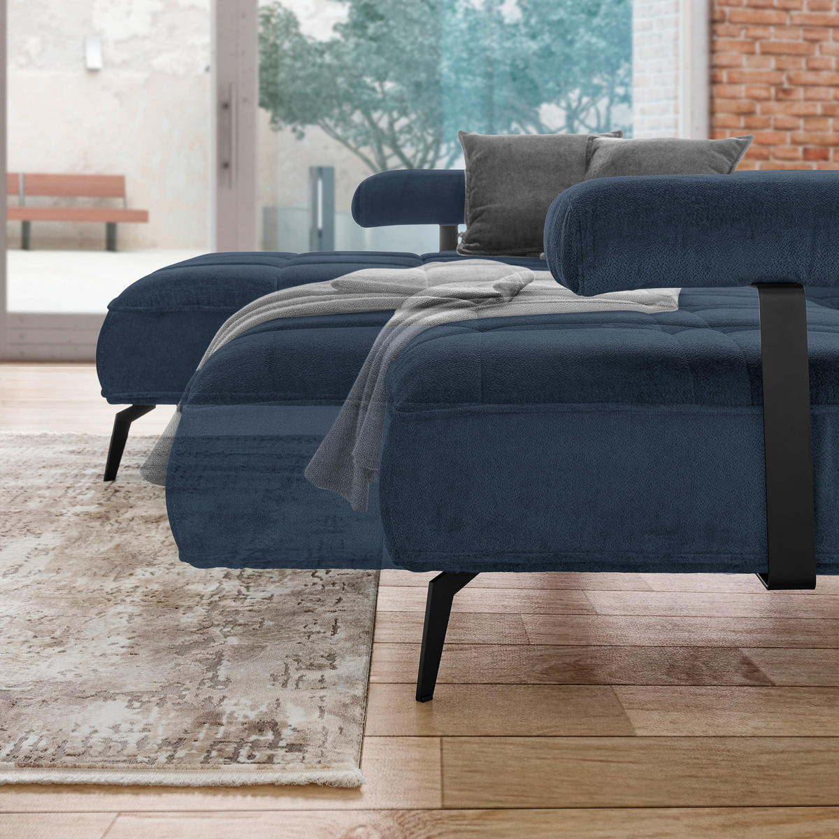 ECKSOFA in Webstoff Dunkelblau  180/266 cm  - Schwarz/Dunkelblau, Design, Textil/Metall (180/266cm) - Welnova
