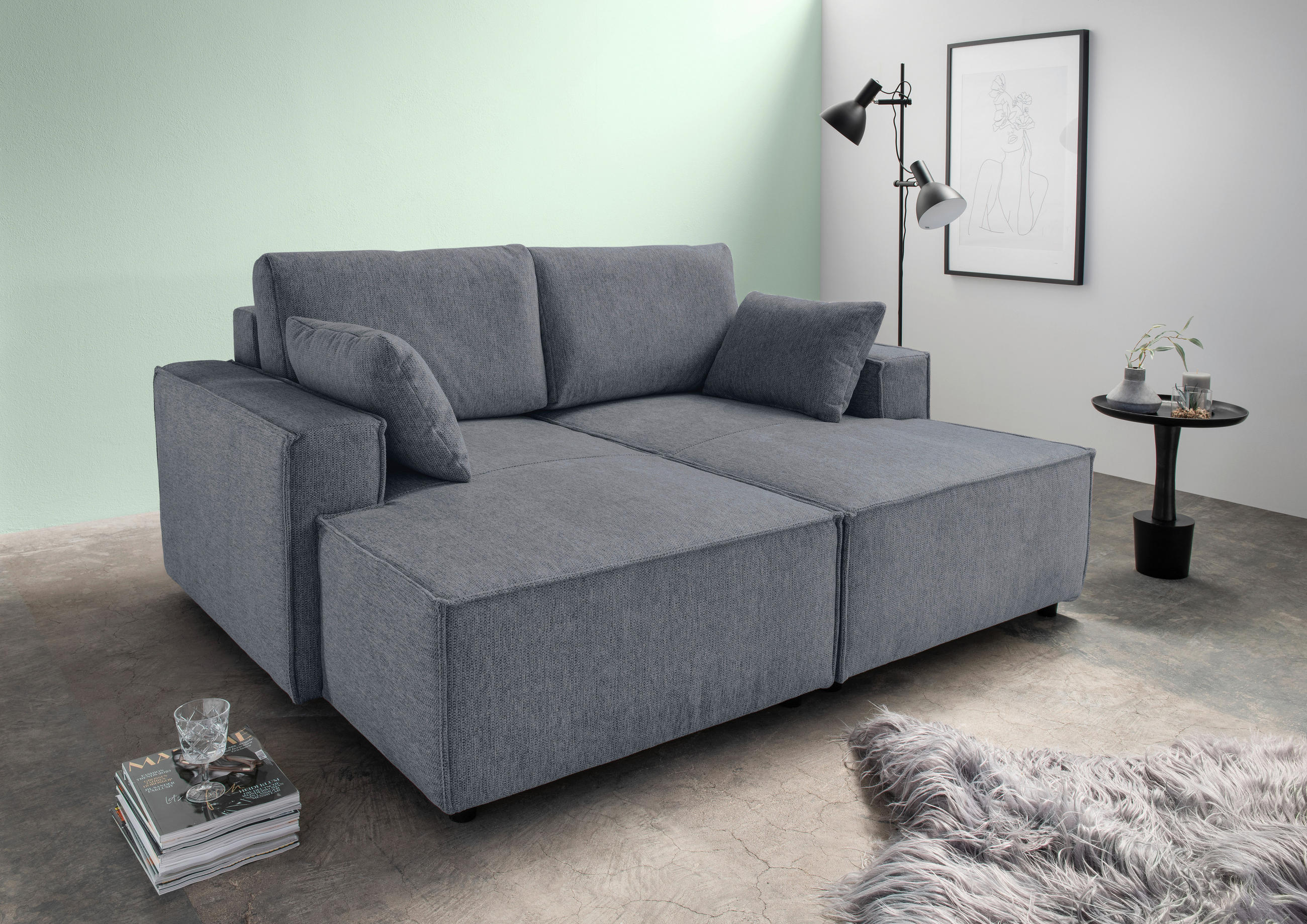 BIGSOFA in Chenille Anthrazit  - Anthrazit/Schwarz, Modern, Kunststoff/Textil (188/86/154cm) - Livetastic