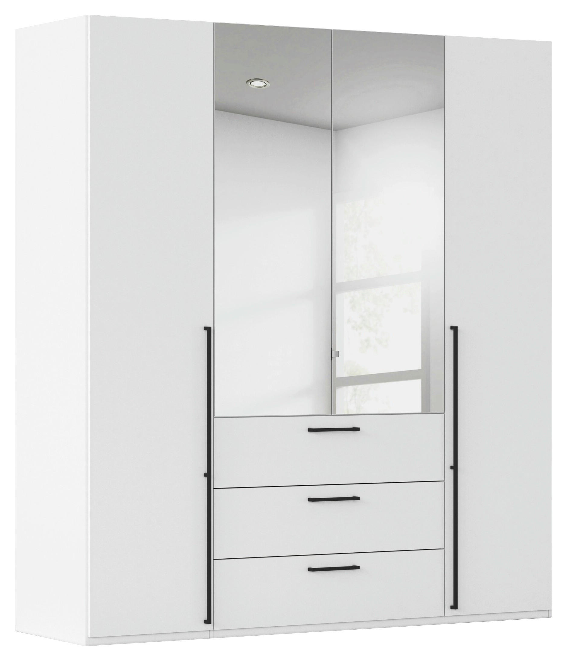 DREHTÜRENSCHRANK 201/235/61 cm,  in Weiß, 4-türig  - Chromfarben/Schwarz, Basics, Glas/Holzwerkstoff (201/235/61cm) - Novel
