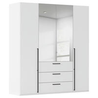 DREHTÜRENSCHRANK 201/223/61 cm,  in Weiß, 4-türig  - Chromfarben/Schwarz, Basics, Glas/Holzwerkstoff (201/223/61cm) - Novel