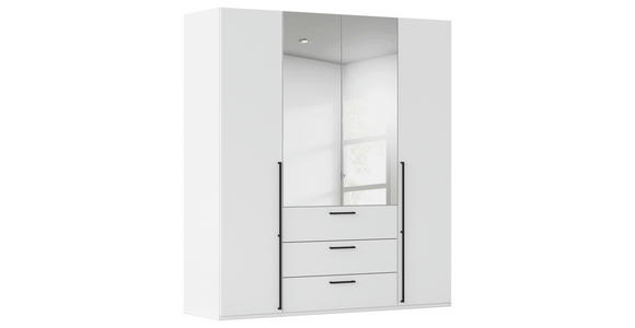 DREHTÜRENSCHRANK 201/223/61 cm,  in Weiß, 4-türig  - Chromfarben/Schwarz, Basics, Glas/Holzwerkstoff (201/223/61cm) - Novel