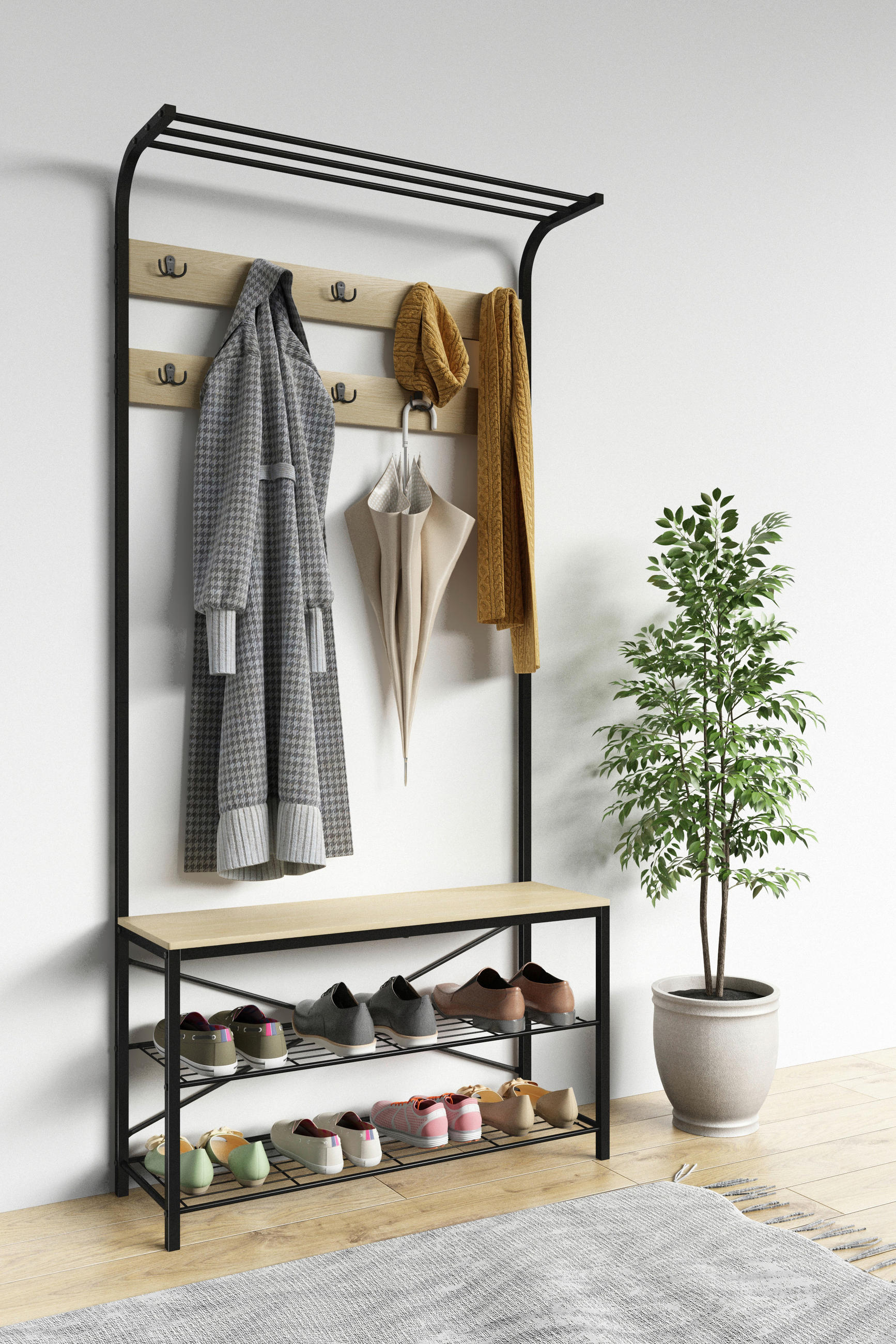 GARDEROBE  in 90/190/30 cm  - Honigeiche/Schwarz, Design, Holzwerkstoff/Metall (90/190/30cm) - MID.YOU