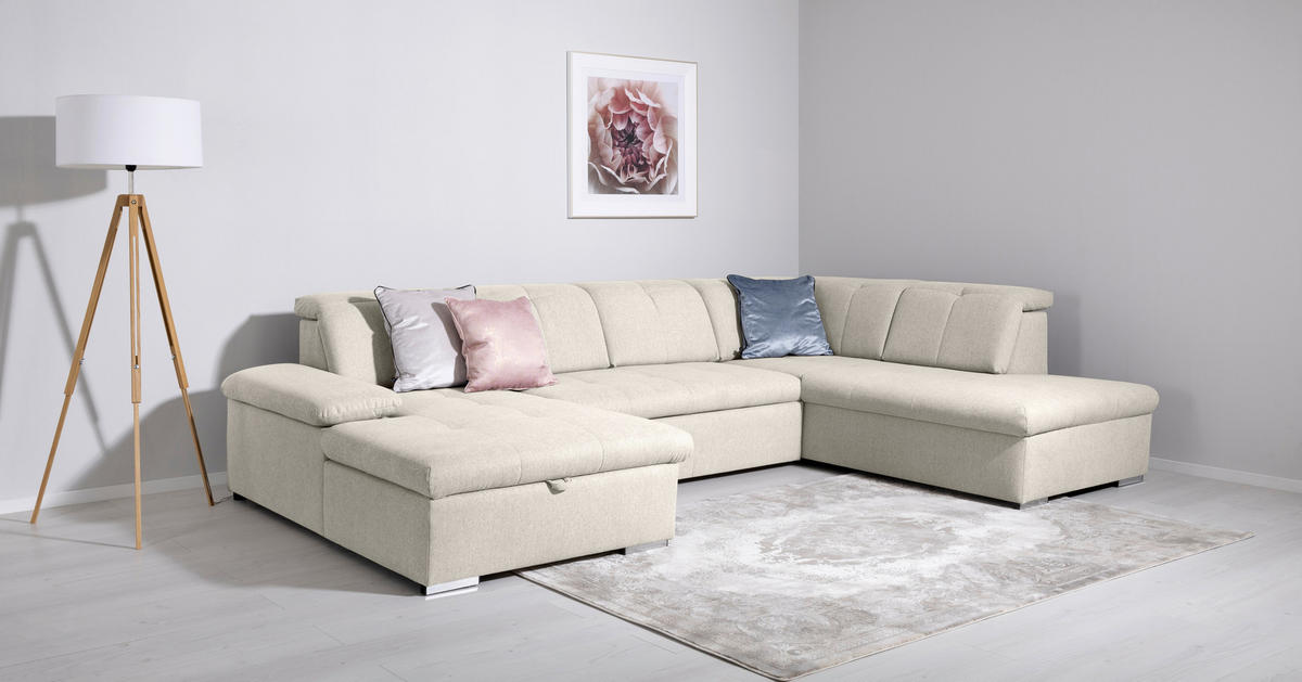 WOHNLANDSCHAFT in Beige  - Beige/Grau, Design, Textil/Metall (173/328/215cm) - MID.YOU