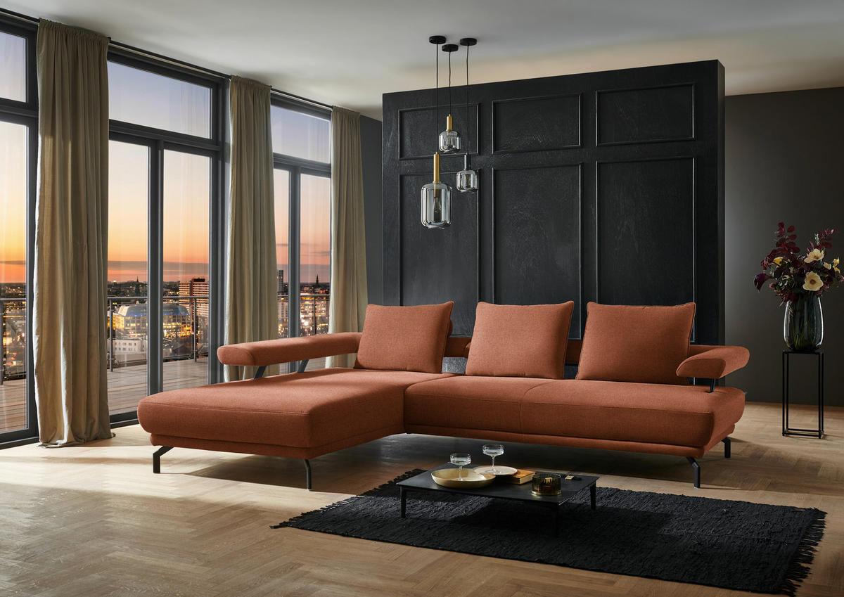 ECKSOFA in Chenille Rostfarben  - Rostfarben/Schwarz, Design, Textil/Metall (224/305cm) - Dieter Knoll
