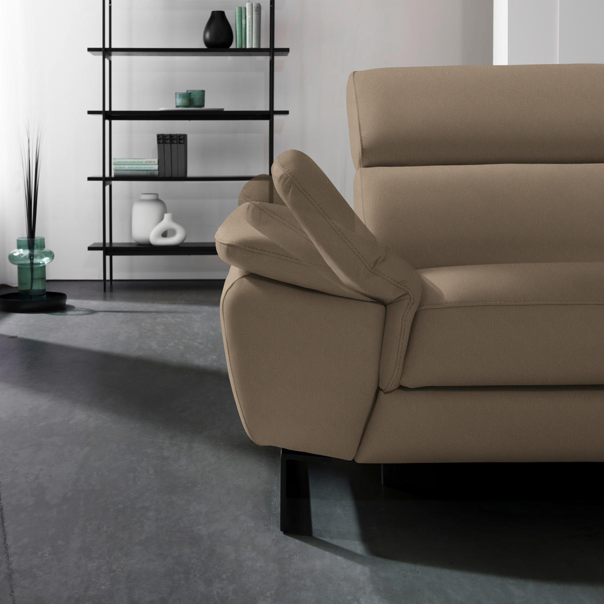 ECKSOFA Echtleder Hellbraun  - Hellbraun/Schwarz, Design, Leder/Metall (225/281cm) - Celina Home