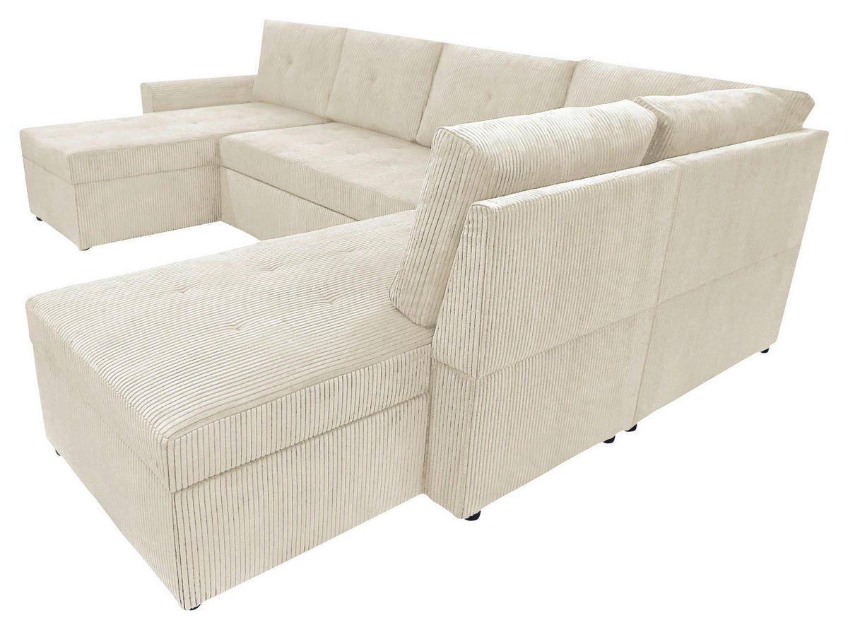 WOHNLANDSCHAFT in Cord Beige  - Beige/Schwarz, Design, Kunststoff/Textil (155/297/212cm) - MID.YOU
