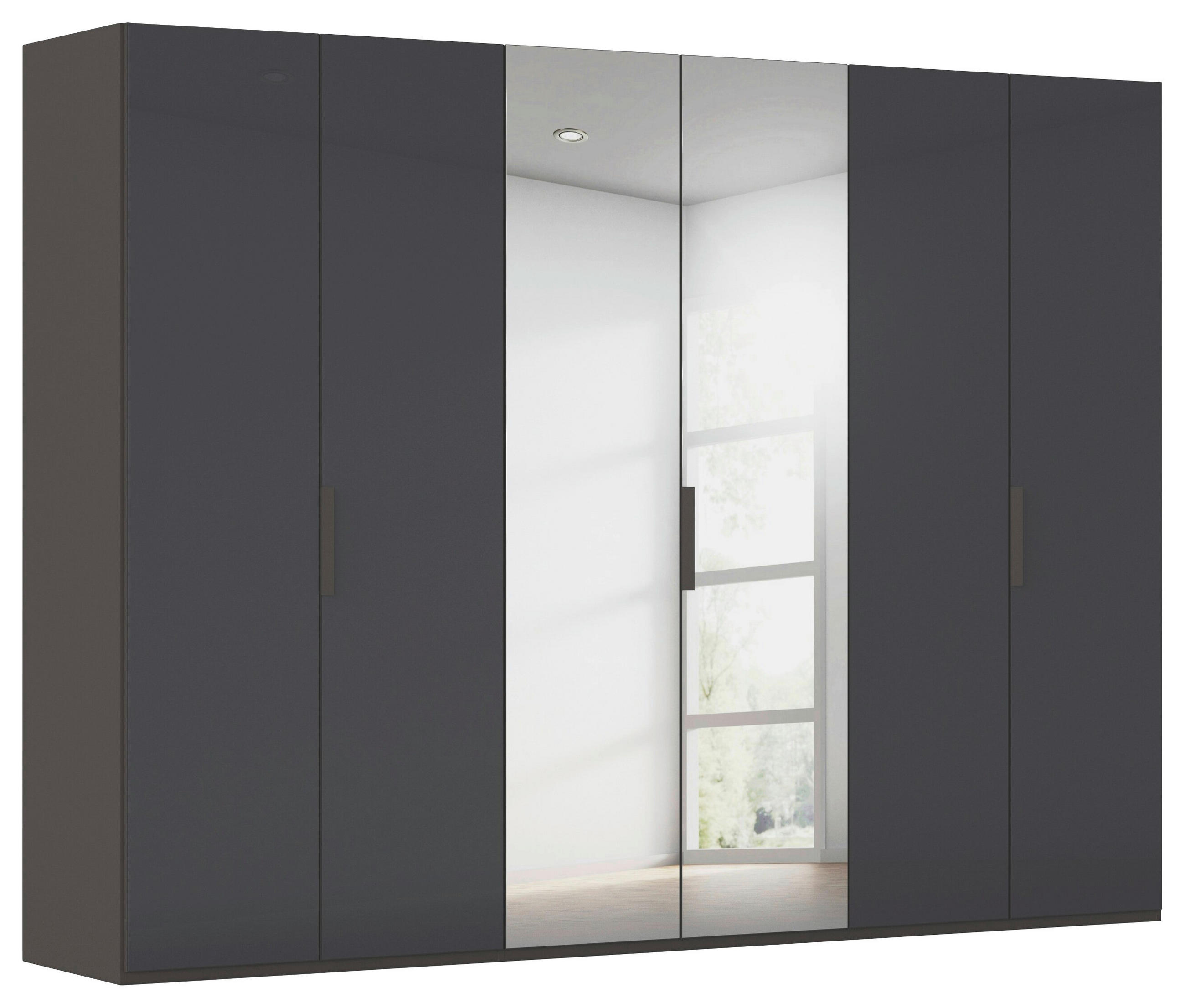 DREHTÜRENSCHRANK 301/235/61 cm,  in Graphitfarben, 6-türig  - Graphitfarben, Basics, Glas/Holzwerkstoff (301/235/61cm) - Novel