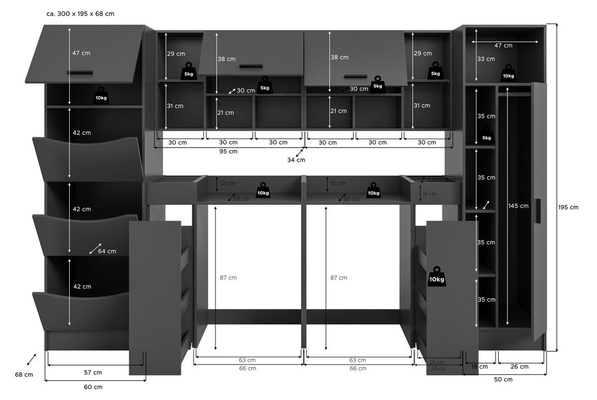 HAUSWIRTSCHAFTSRAUM 300/195/68 cm  in Anthrazit  - Anthrazit, Basics, Holzwerkstoff (300/195/68cm) - MID.YOU