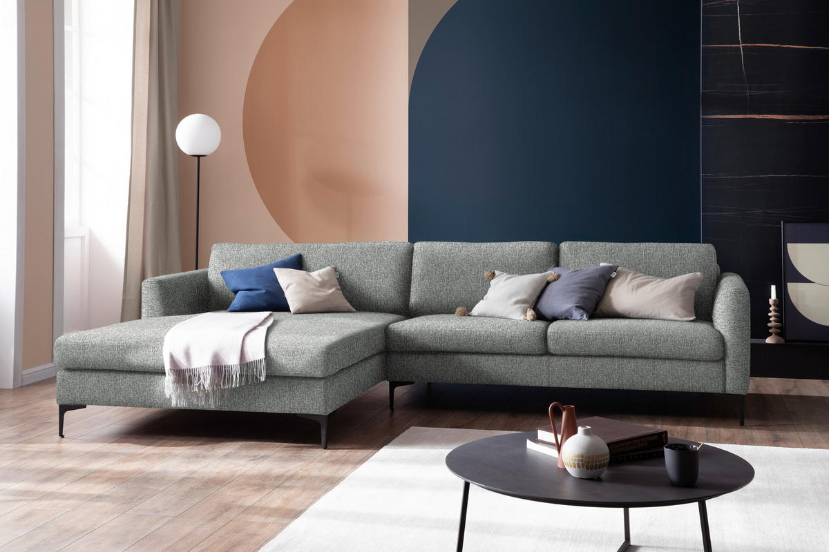 ECKSOFA in Flachgewebe Grau  195/310 cm  - Schwarz/Grau, Design, Textil/Metall (195/310cm) - Schöner Wohnen