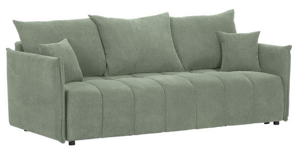 SCHLAFSOFA Plüsch Salbeigrün  inkl. Zierkissen, Rückenkissen, Bettkasten, Schlaffunktion, Rücken echt, Liegefläche im Originalstoff  - Salbeigrün/Schwarz, KONVENTIONELL, Kunststoff/Textil (200/73/105cm) - Carryhome