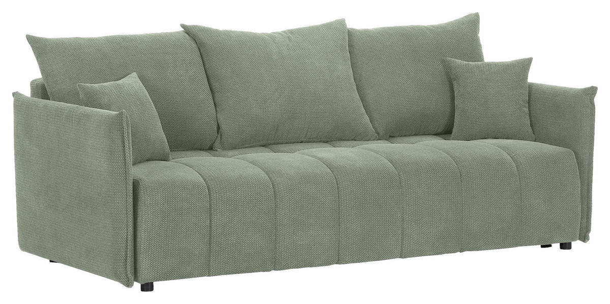 SCHLAFSOFA Plüsch Salbeigrün  inkl. Zierkissen, Rückenkissen, Bettkasten, Schlaffunktion, Rücken echt, Liegefläche im Originalstoff  - Salbeigrün/Schwarz, KONVENTIONELL, Kunststoff/Textil (200/73/105cm) - Carryhome