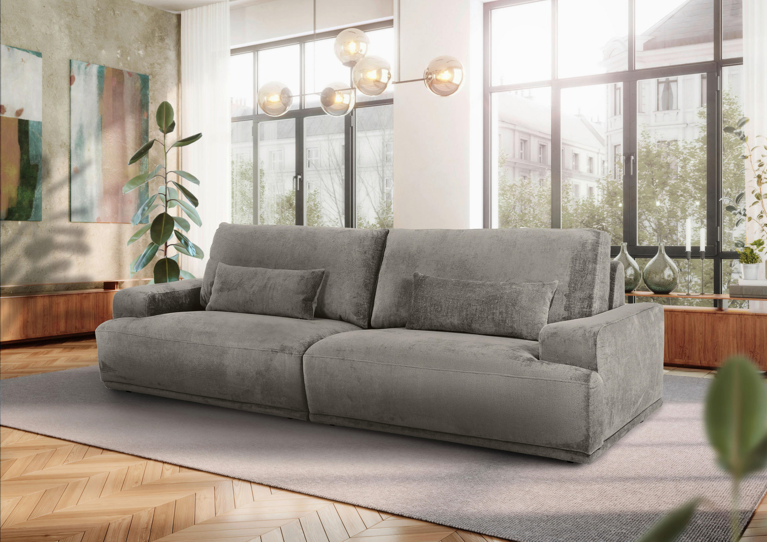 BIGSOFA Chenille Hellgrau  - Hellgrau/Schwarz, KONVENTIONELL, Kunststoff/Textil (282/73/115cm) - Carryhome