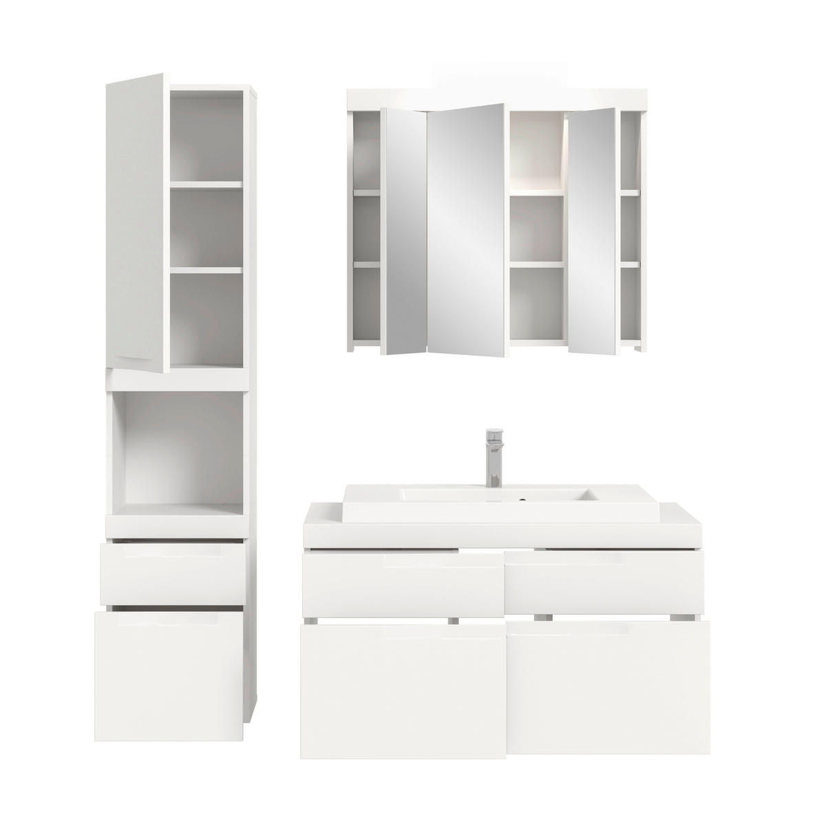 BADEZIMMER 4-teilig  in 153 cm  - Weiß, Trend, Glas/Holzwerkstoff (153cm) - MID.YOU