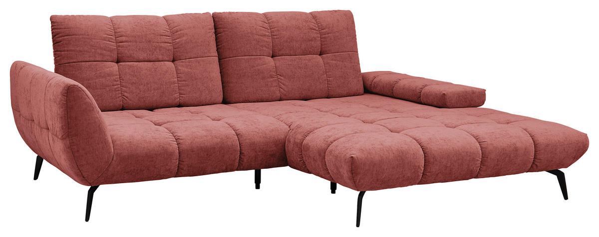 ECKSOFA Weinrot Flachgewebe Rücken echt, Sitztiefenverstellung  - Weinrot/Schwarz, KONVENTIONELL, Textil/Metall (273/211cm) - SetOne by Musterring