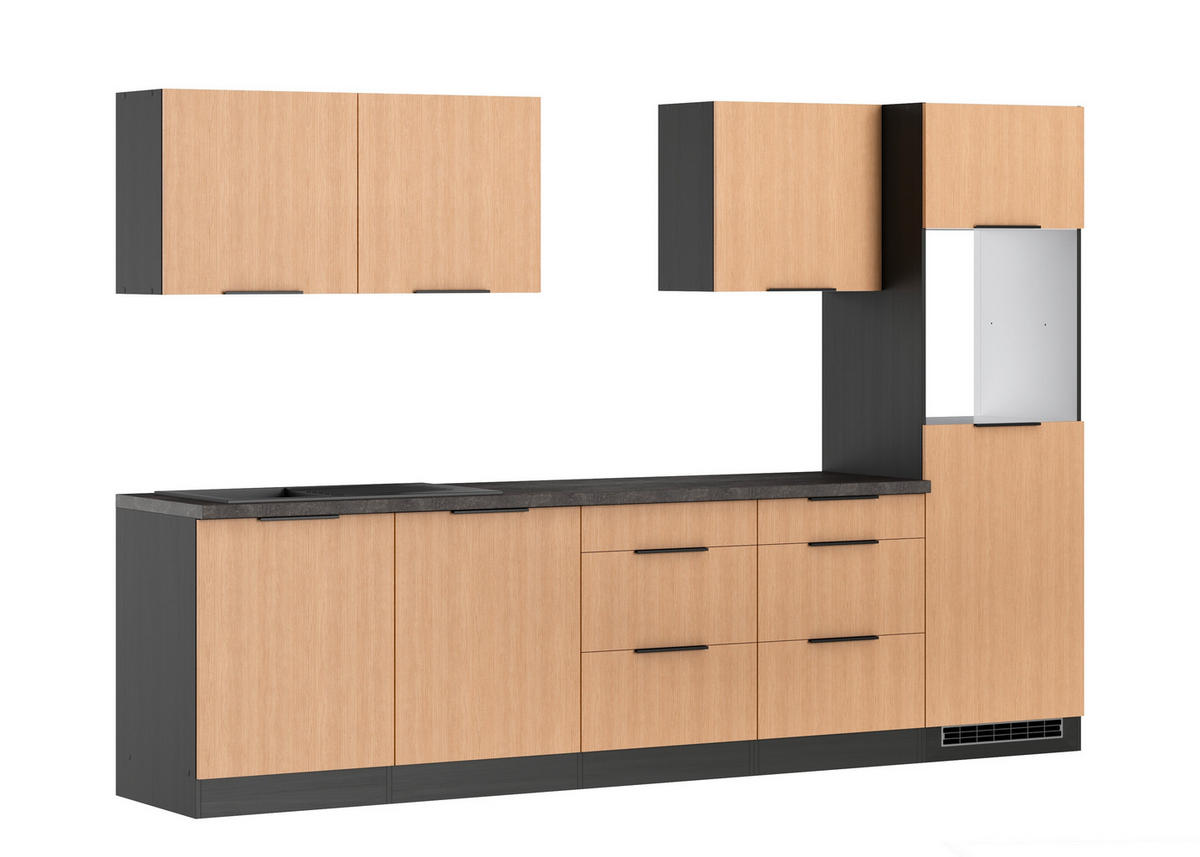 KÜCHENLEERBLOCK 300 cm   in Graphitfarben, Eichefarben  - Eichefarben/Schwarz, LIFESTYLE, Holzwerkstoff/Metall (300cm) - Held