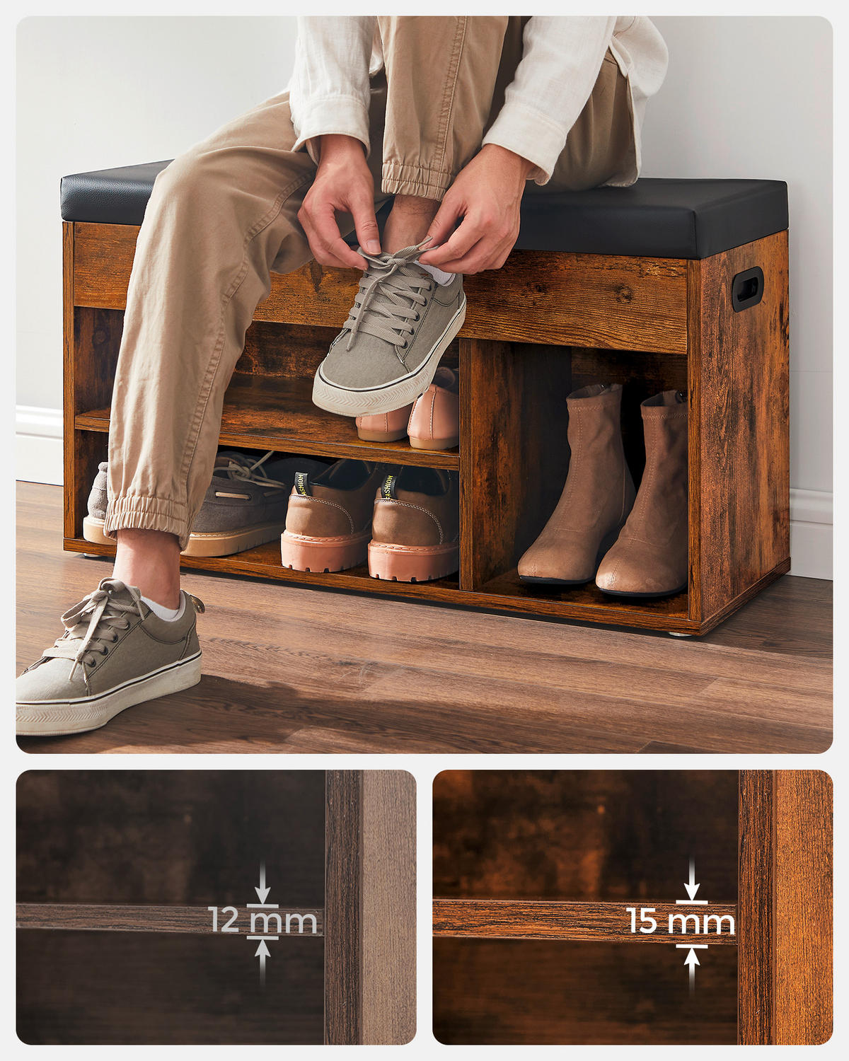 LAVICA DO PREDSIENE, hnedá, čierna, 80/44/30 cm - hnedá/čierna, Trend, kompozitné drevo/textil (80/44/30cm) - Boxxx