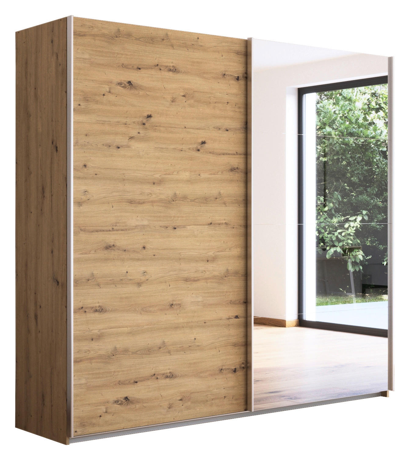 SCHWEBETÜRENSCHRANK  in Eiche Artisan  - Alufarben/Eiche Artisan, KONVENTIONELL, Glas/Holzwerkstoff (225/229/62cm) - Xora