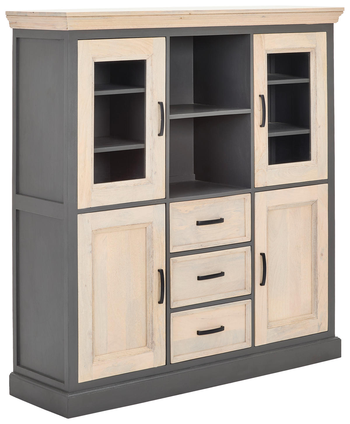 HIGHBOARD Kigali  in 140/145/40 cm  - Schwarz/Naturfarben, Natur, Glas/Holz (140/145/40cm) - Livetastic