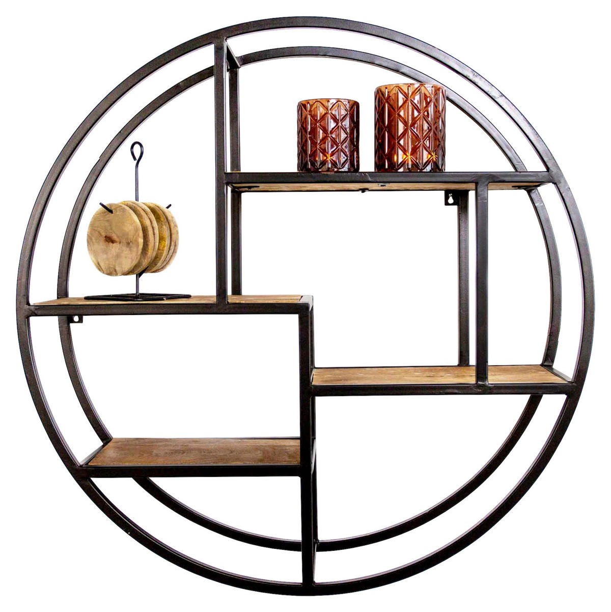 WANDREGAL 76/76/20 cm  - Walnussfarben/Schwarz, KONVENTIONELL, Holz/Metall (76/76/20cm) - MID.YOU