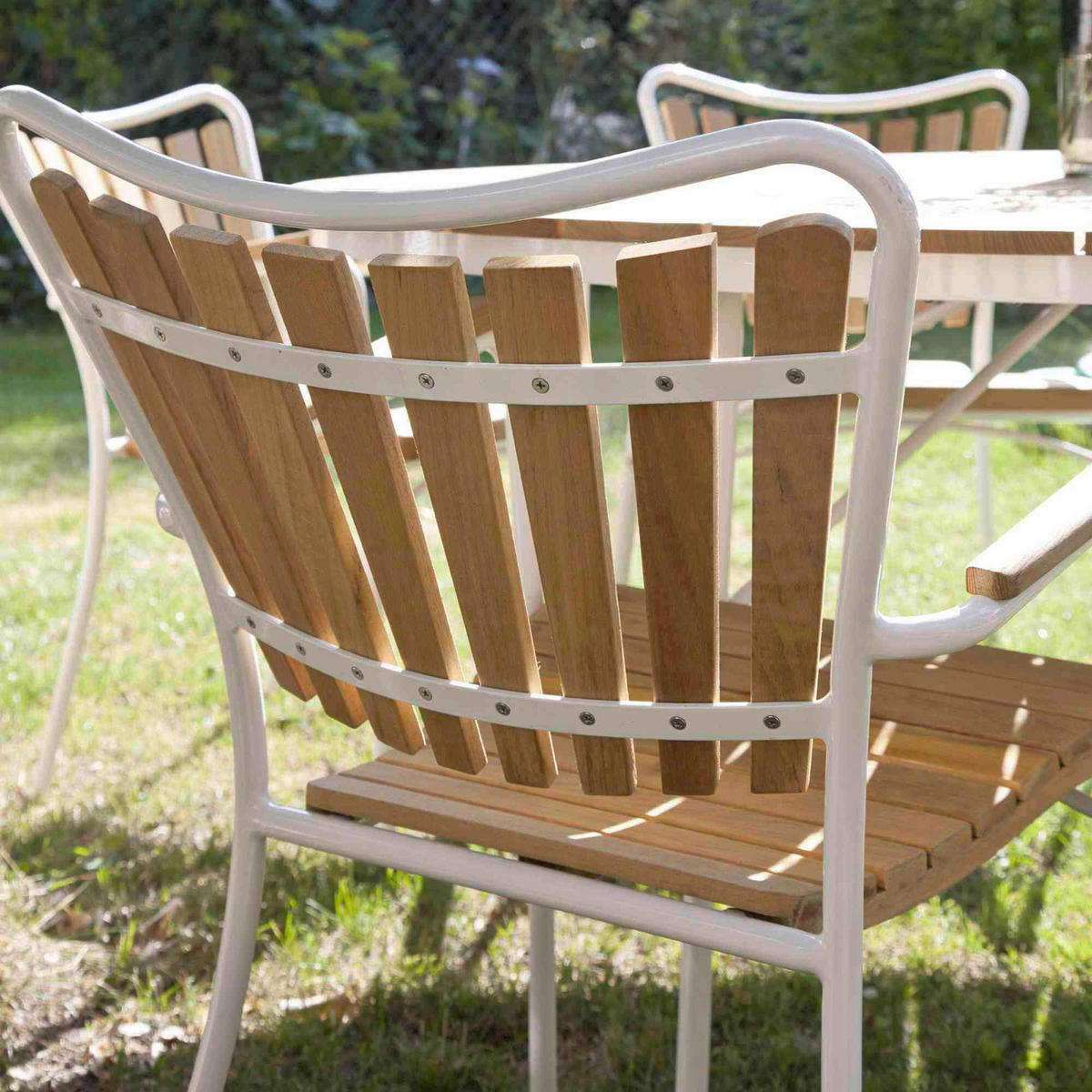 GARTENTISCHGRUPPE Teakholzvollmassiv Aluminium  - Weiß Hochglanz/Teakfarben, Natur, Holz/Metall (180/180/78cm) - Gardenson