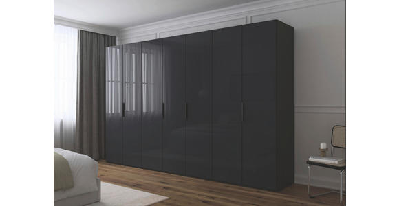 DREHTÜRENSCHRANK 350/235/61 cm,  in Graphitfarben, 7-türig  - Graphitfarben, Basics, Glas/Holzwerkstoff (350/235/61cm) - Novel