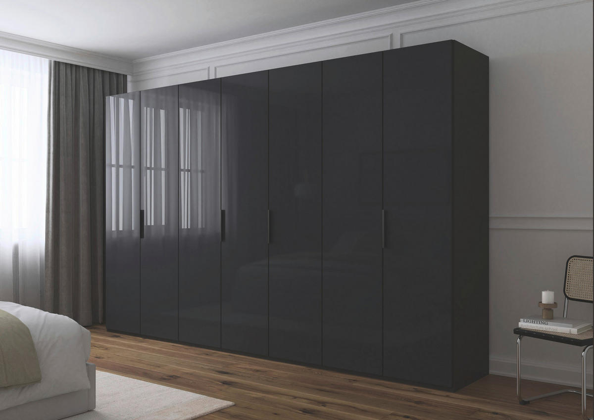 DREHTÜRENSCHRANK 350/223/61 cm,  in Graphitfarben, 7-türig  - Graphitfarben, Basics, Glas/Holzwerkstoff (350/223/61cm) - Novel