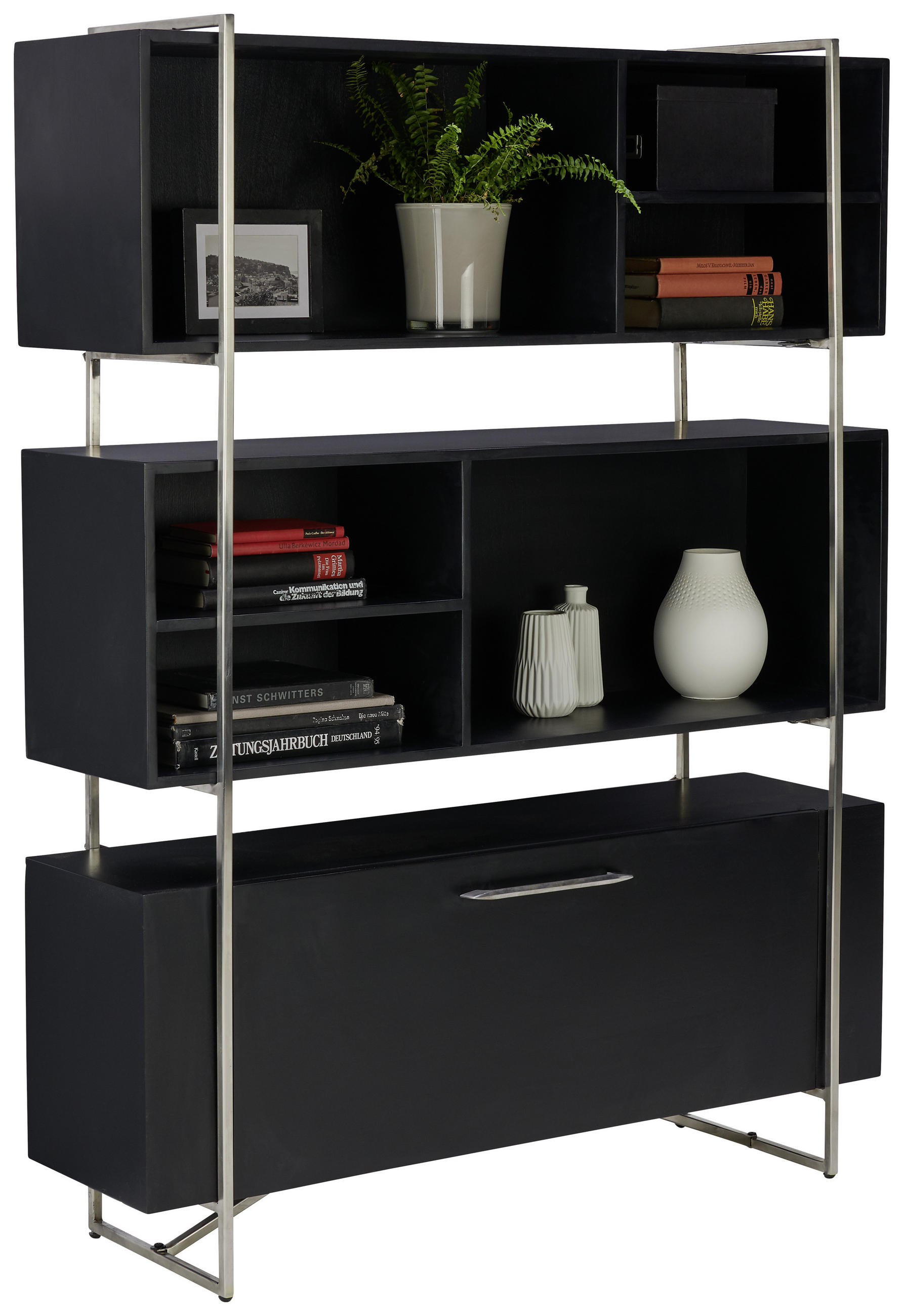 Regal 120/158/35 cm Schwarz, Edelstahlfarben