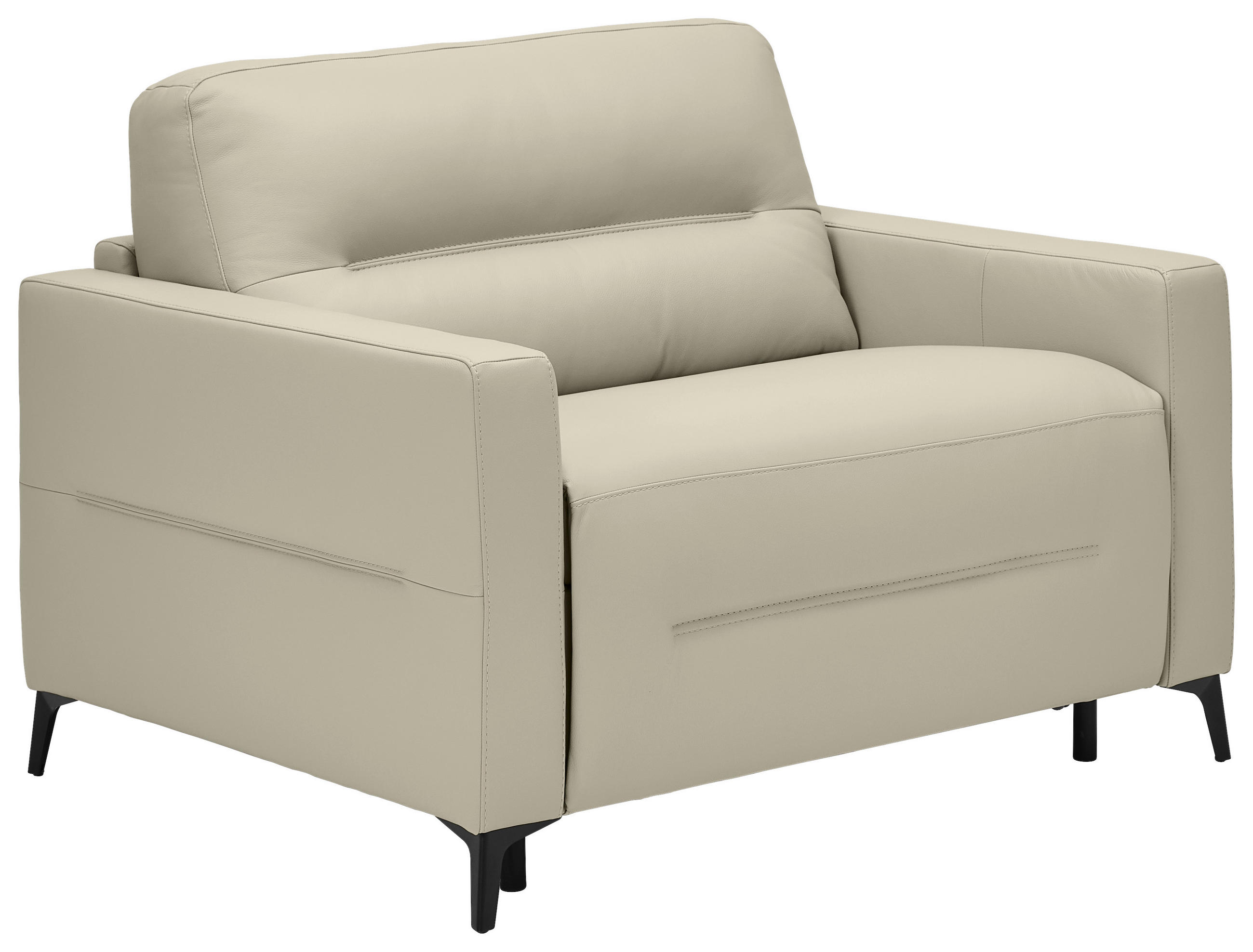 SCHLAFSESSEL Echtleder Beige Liegefunktion Rücken echt  - Beige/Schwarz, Design, Leder/Metall (115/89/97cm) - Novel