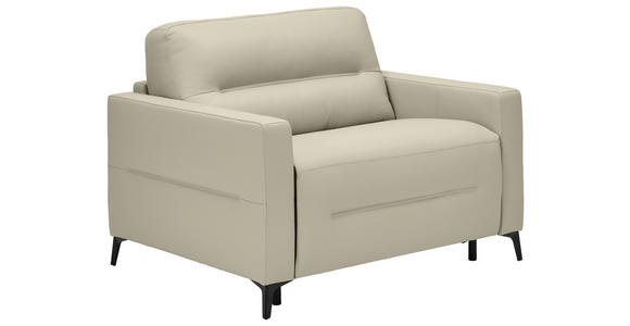 SCHLAFSESSEL Echtleder Beige Liegefunktion Rücken echt  - Beige/Schwarz, Design, Leder/Metall (115/89/97cm) - Novel