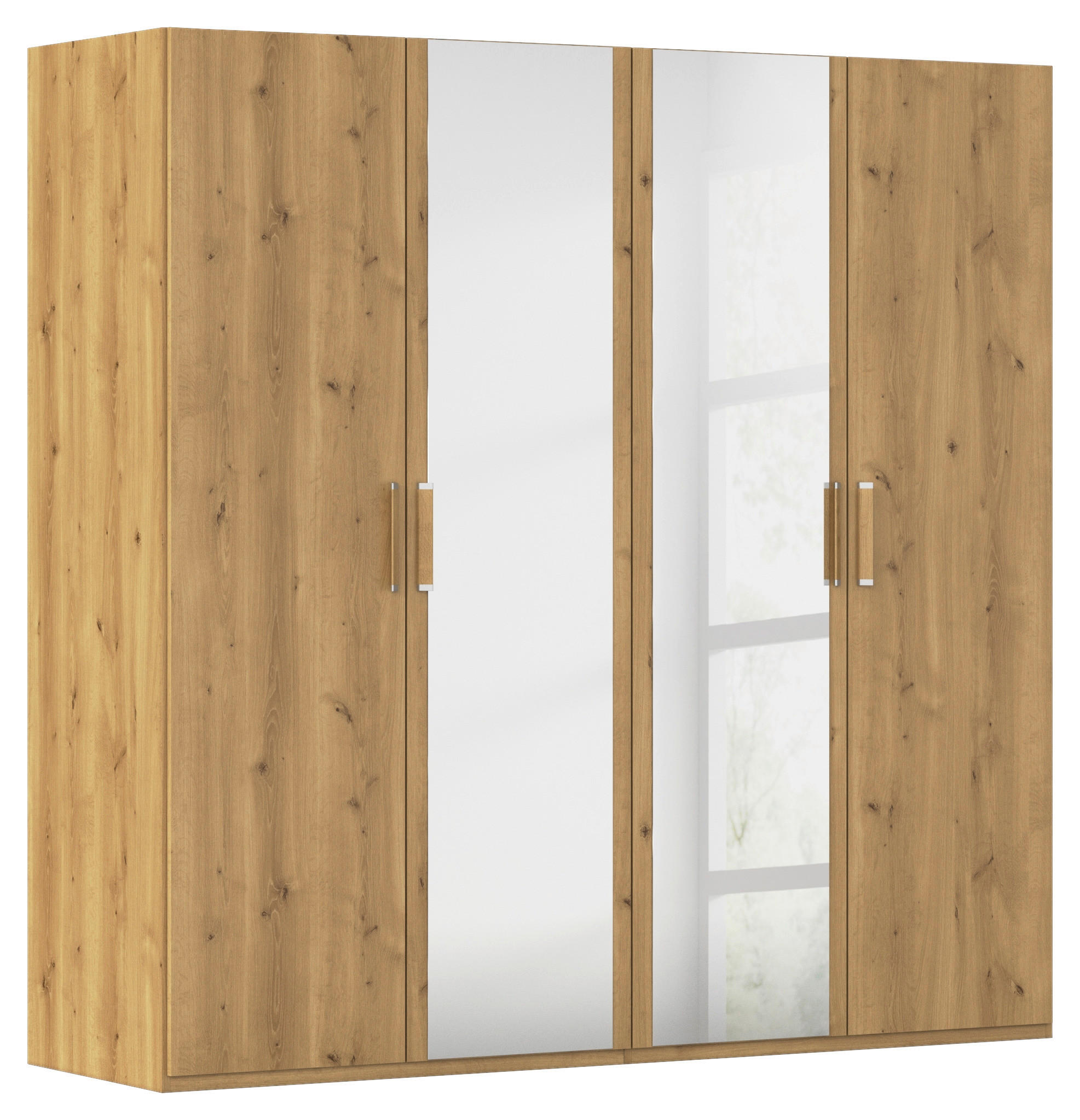DREHTÜRENSCHRANK  in Eichefarben  - Eichefarben/Silberfarben, Design, Glas/Holzwerkstoff (201/197/60cm) - Novel