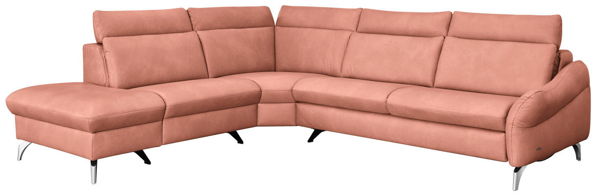 ECKSOFA in Echtleder Koralle  - Edelstahlfarben/Koralle, Konventionell, Leder/Metall (242/296cm) - Himolla Komfortklass