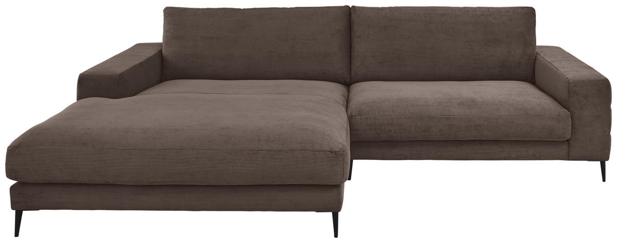 ECKSOFA Ottomane links  Mokka Feincord  - Schwarz/Mokka, Design, Textil/Metall (207/293cm) - Dieter Knoll