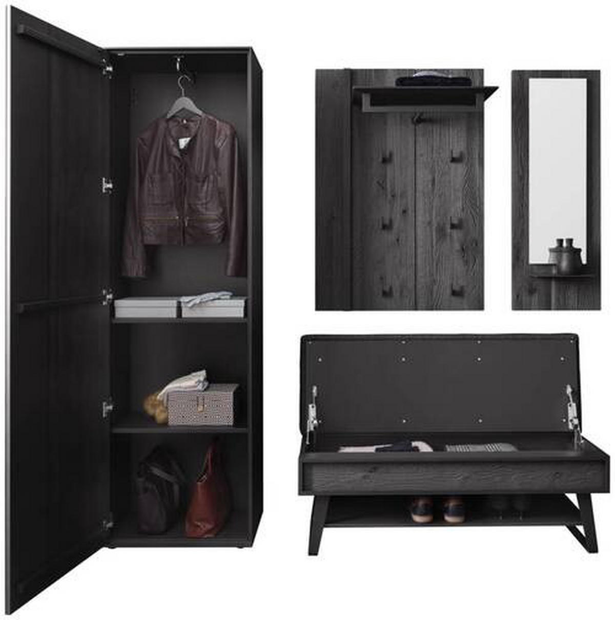 GARDEROBE 4-teilig  in 201/196/41 cm  - Anthrazit, Design, Glas/Holz (201/196/41cm) - Johann Jakob
