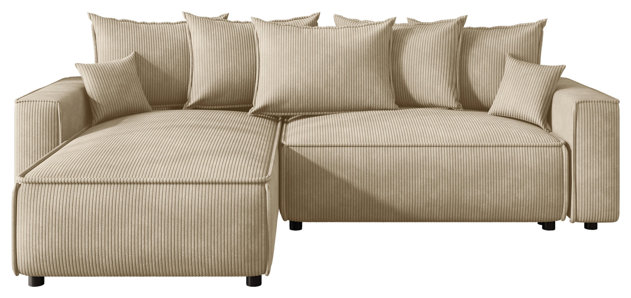 ECKSOFA 190/280 cm MERO in Cord Creme Zierkissen, Rückenkissen, Bettkasten  190/280 cm  - Creme/Schwarz, MODERN, Kunststoff/Textil (190/280cm) - MID.YOU