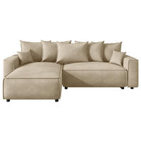 ECKSOFA 190/280 cm MERO in Cord Creme Zierkissen, Rückenkissen, Bettkasten  190/280 cm  - Creme/Schwarz, MODERN, Kunststoff/Textil (190/280cm) - MID.YOU