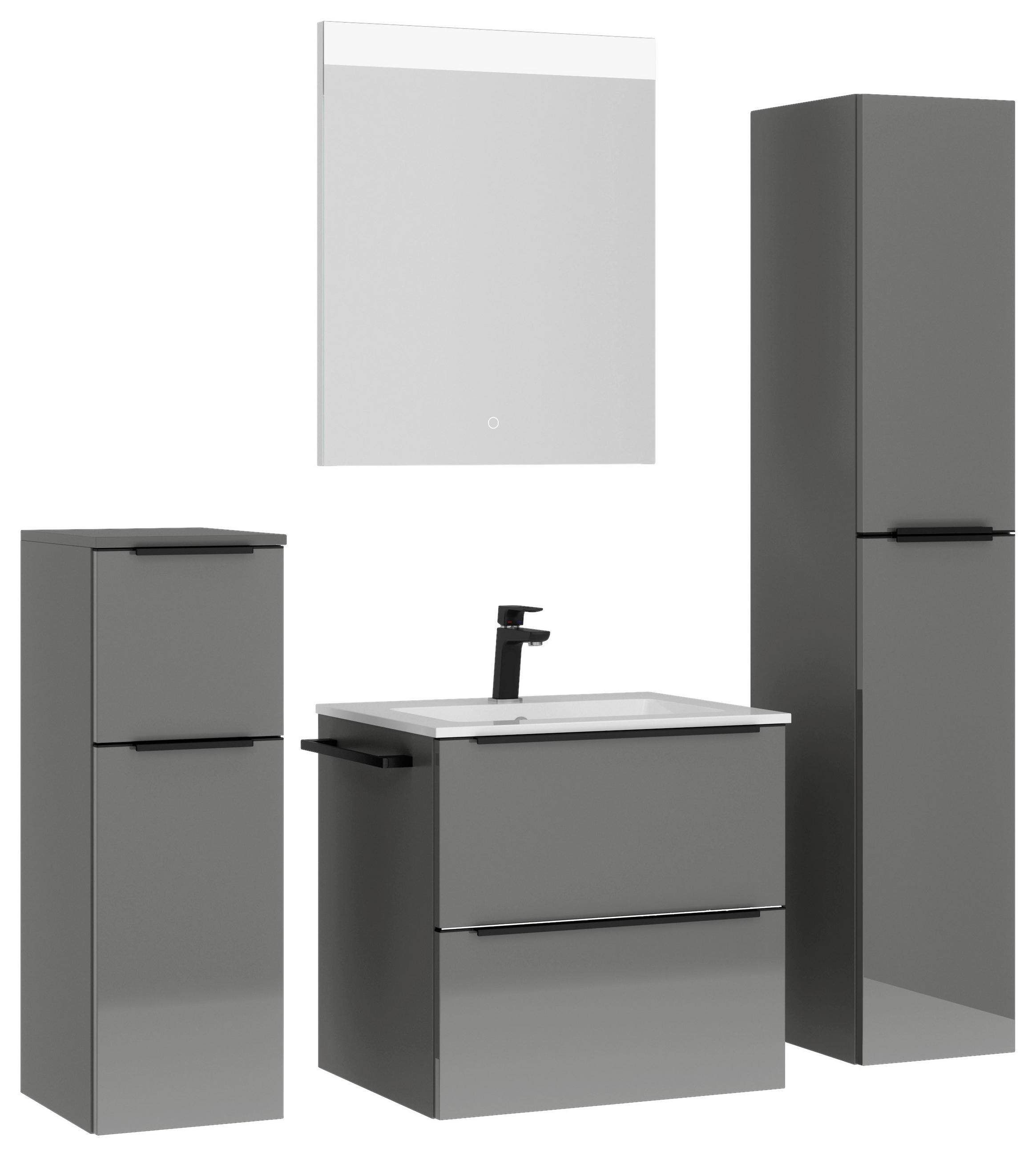 BADEZIMMER 5-teilig  in 121 cm  - Schieferfarben/Schwarz, MODERN, Holzwerkstoff/Stein (121cm) - Nobilia