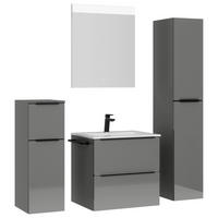 BADEZIMMER 5-teilig  in 121 cm  - Schieferfarben/Schwarz, MODERN, Holzwerkstoff/Stein (121cm) - Nobilia