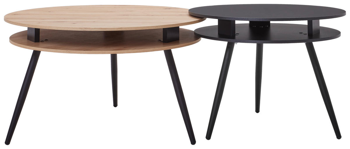 SET MĂSUȚE DE CAFEA - stejar sălbatic/negru, Basics, material pe bază de lemn (90/90/51cm) - P & B