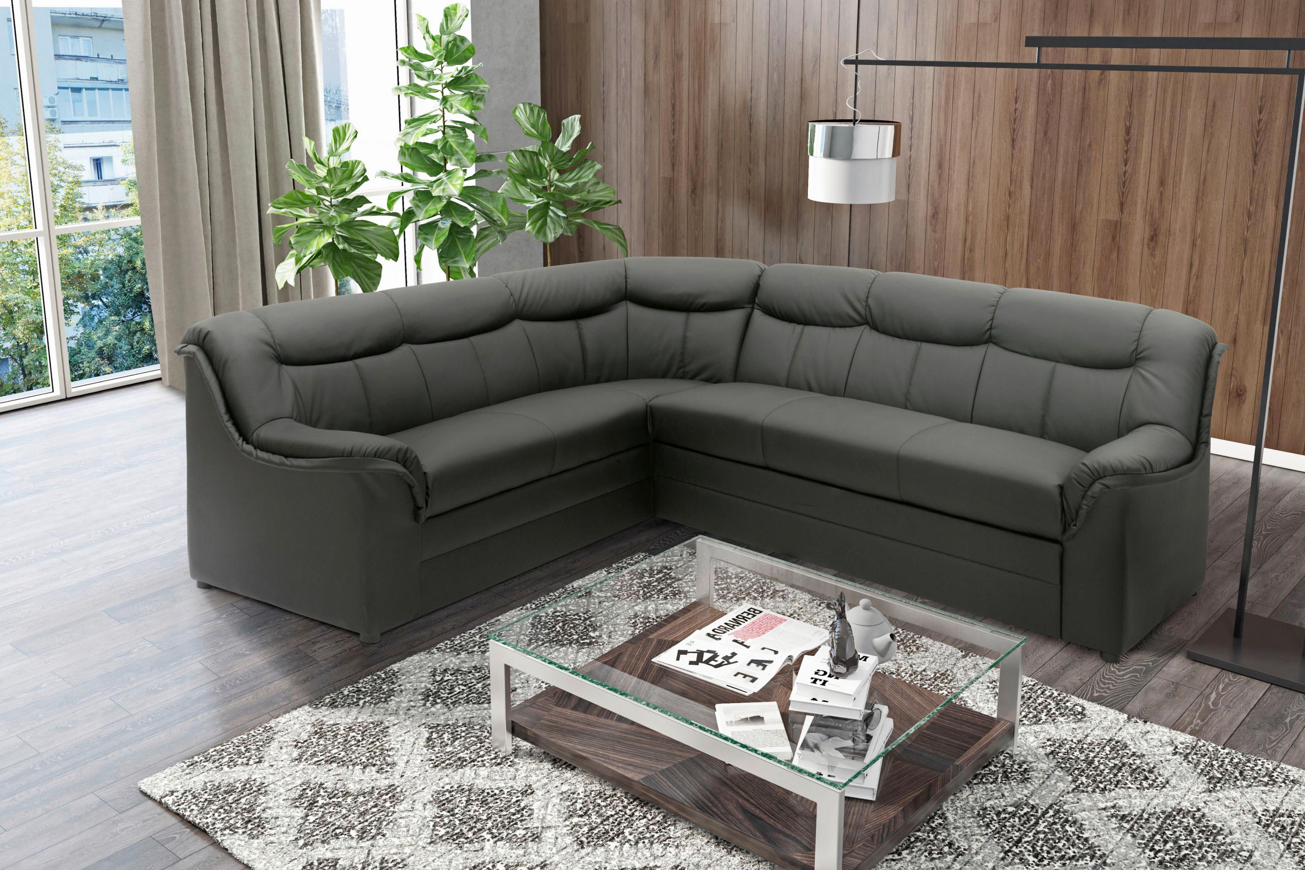 ECKSOFA BERLIN FK Schwarz Lederlook  - Schwarz, KONVENTIONELL, Kunststoff/Textil (205/250cm) - MID.YOU