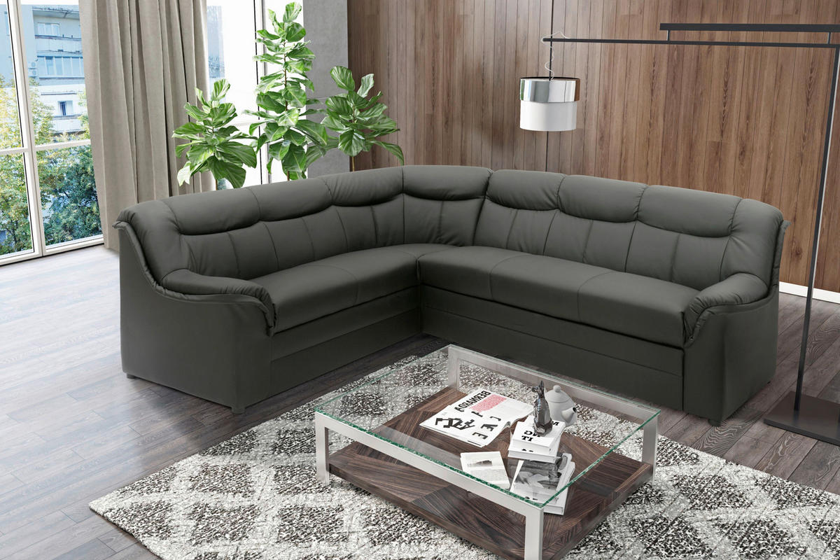 ECKSOFA BERLIN FK Schwarz Lederlook  - Schwarz, KONVENTIONELL, Kunststoff/Textil (205/250cm) - MID.YOU