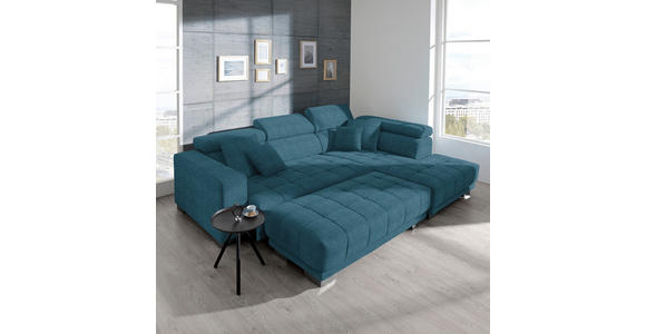 ECKSOFA in Mikrofaser Blau  - Chromfarben/Blau, Design, Textil/Metall (301/207cm) - Xora