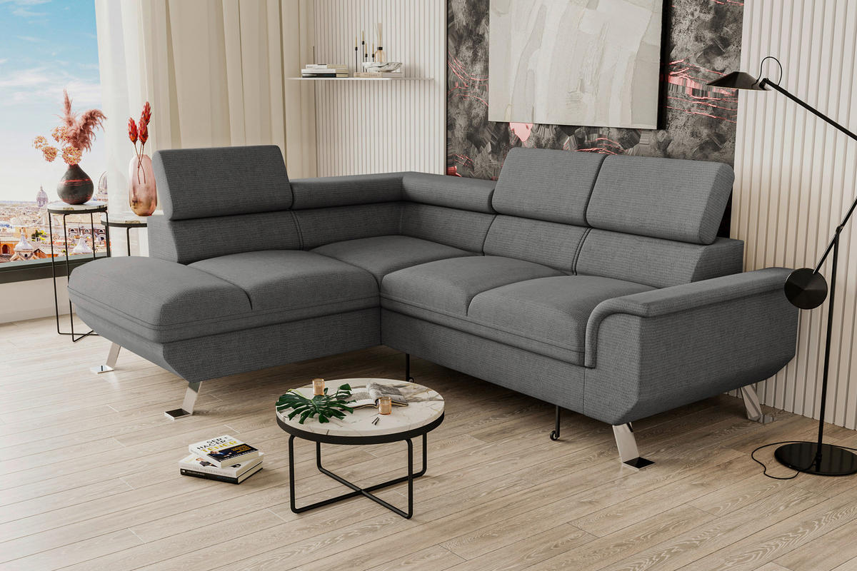 ECKSOFA in Struktur Anthrazit  - Anthrazit/Silberfarben, Konventionell, Textil/Metall (207/268cm) - MID.YOU