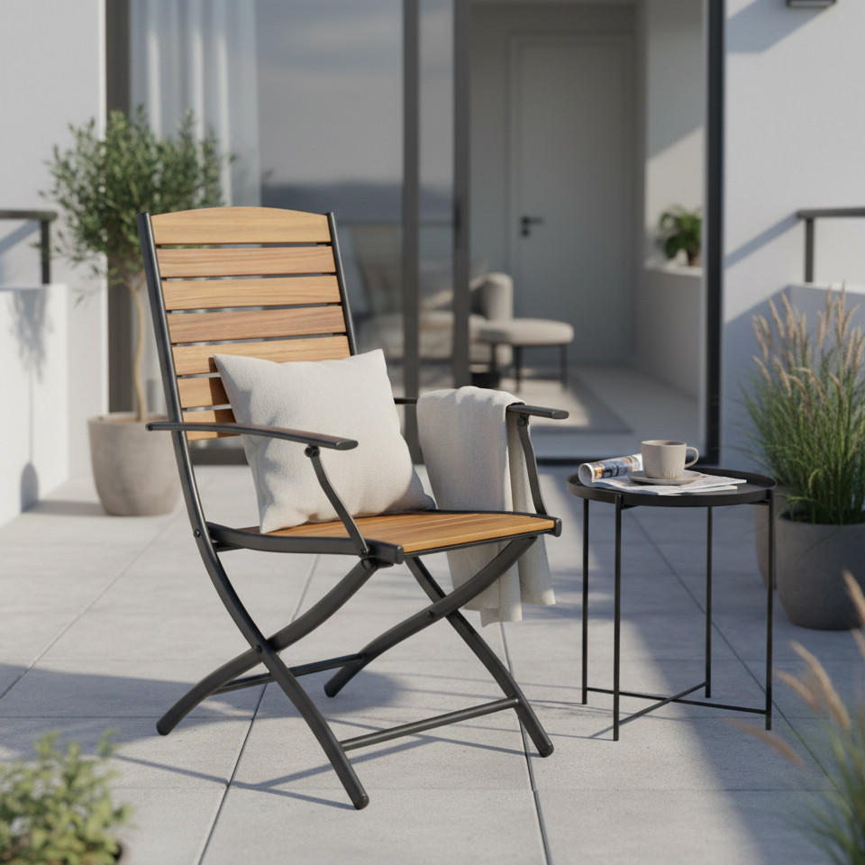 GARTENKLAPPSESSEL-SET Akazie Aluminium Graphitfarben, Naturfarben  - Graphitfarben/Naturfarben, MODERN, Holz/Metall (55/97/61cm) - Gardenson