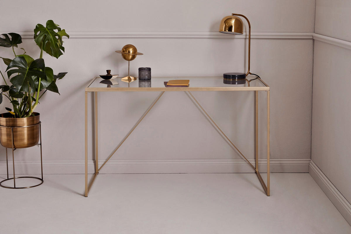 SCHREIBTISCH 120/60/73 cm  in Klar, Goldfarben  - Klar/Goldfarben, Konventionell, Glas/Metall (120/60/73cm) - Livetastic