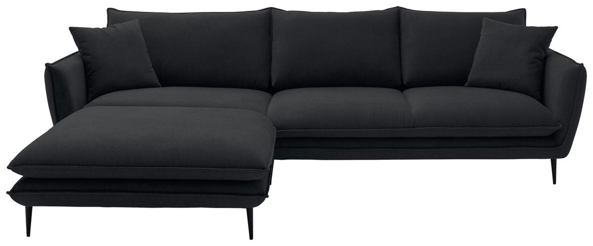 ECKSOFA Schwarz Webstoff  - Schwarz, KONVENTIONELL, Textil/Metall (196/304cm) - Hom`in