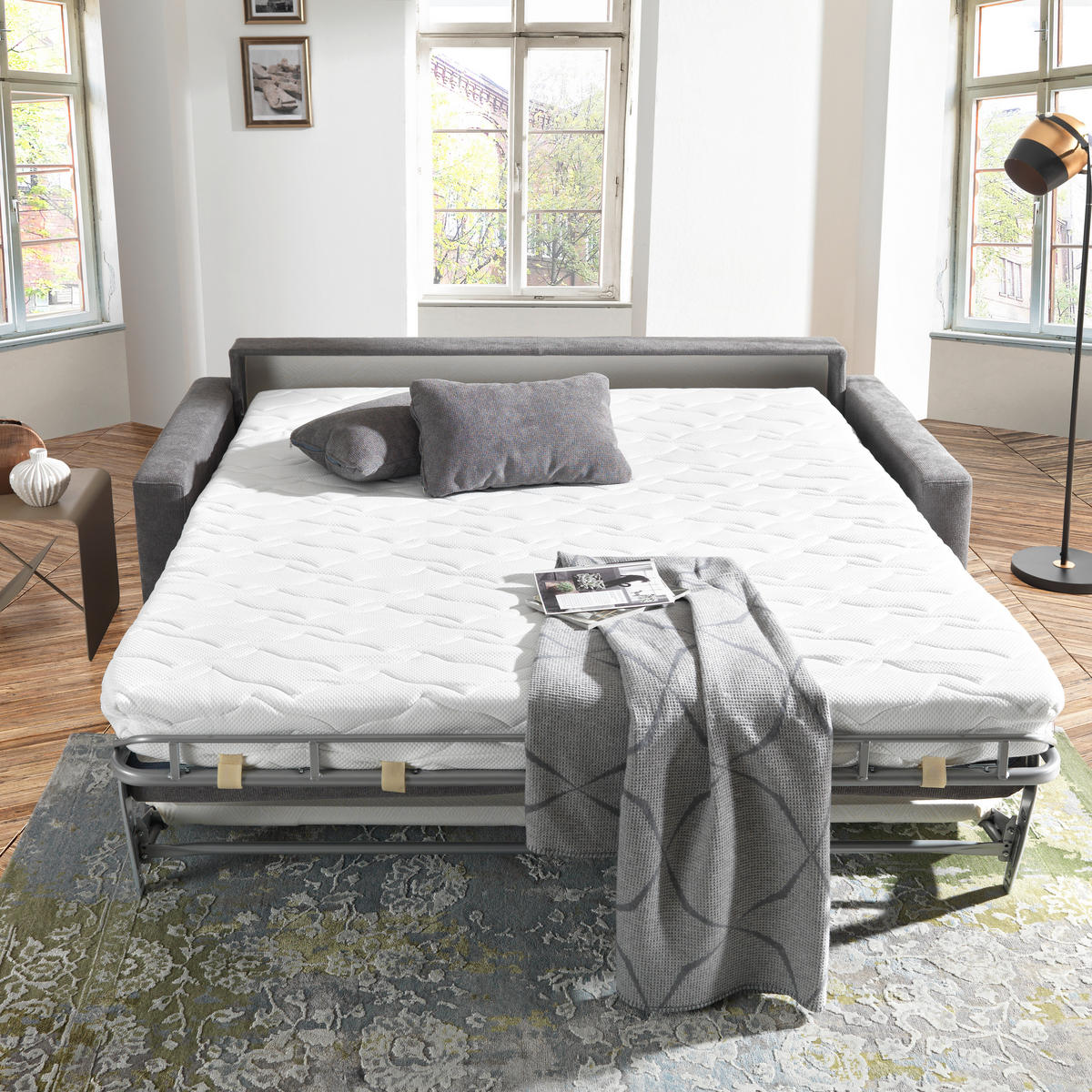 SCHLAFSOFA Textil Dunkelgrau  - Chromfarben/Dunkelgrau, Konventionell, Textil/Metall (208/86/97cm) - Novel