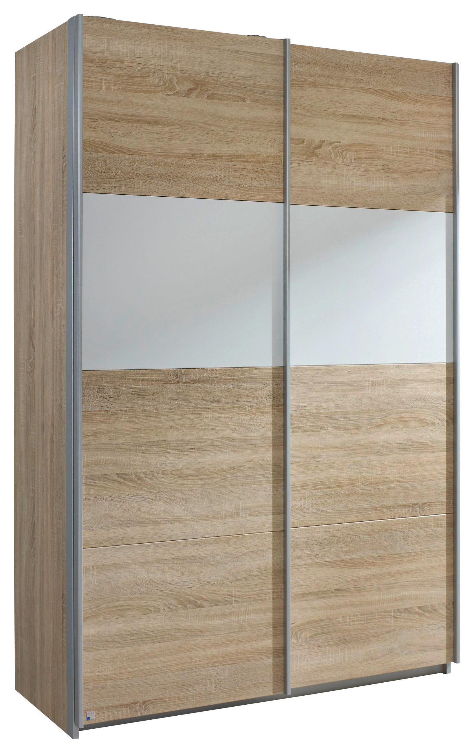 SCHWEBETÜRENSCHRANK 136/210/62 cm 2-türig Weiß, Sonoma Eiche  - Alufarben/Weiß, Basics, Holzwerkstoff/Metall (136/210/62cm) - Carryhome