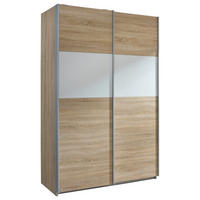 SCHWEBETÜRENSCHRANK 136/210/62 cm 2-türig Weiß, Sonoma Eiche  - Alufarben/Weiß, Basics, Holzwerkstoff/Metall (136/210/62cm) - Carryhome